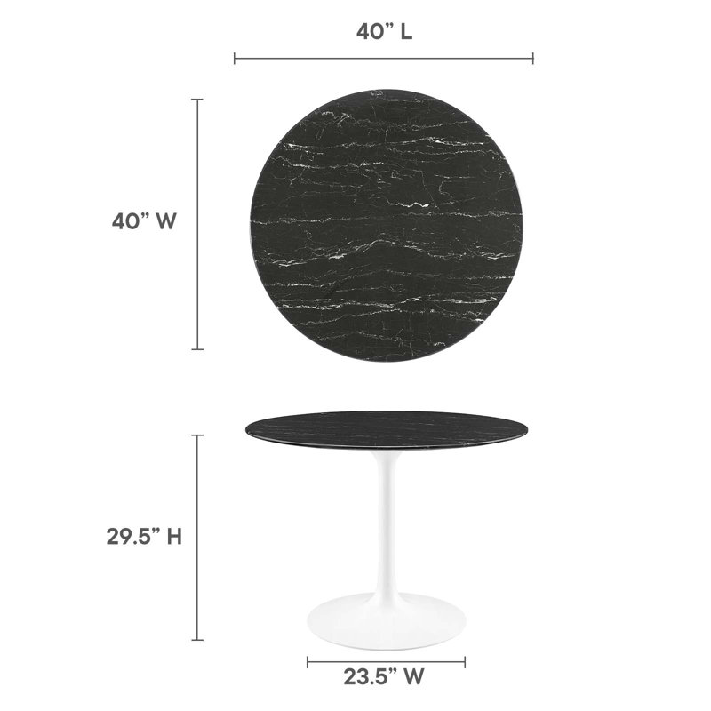 Table de salle à manger Modway, H 29,5 po x L 40 po x l 40 po, Noir, Blanc