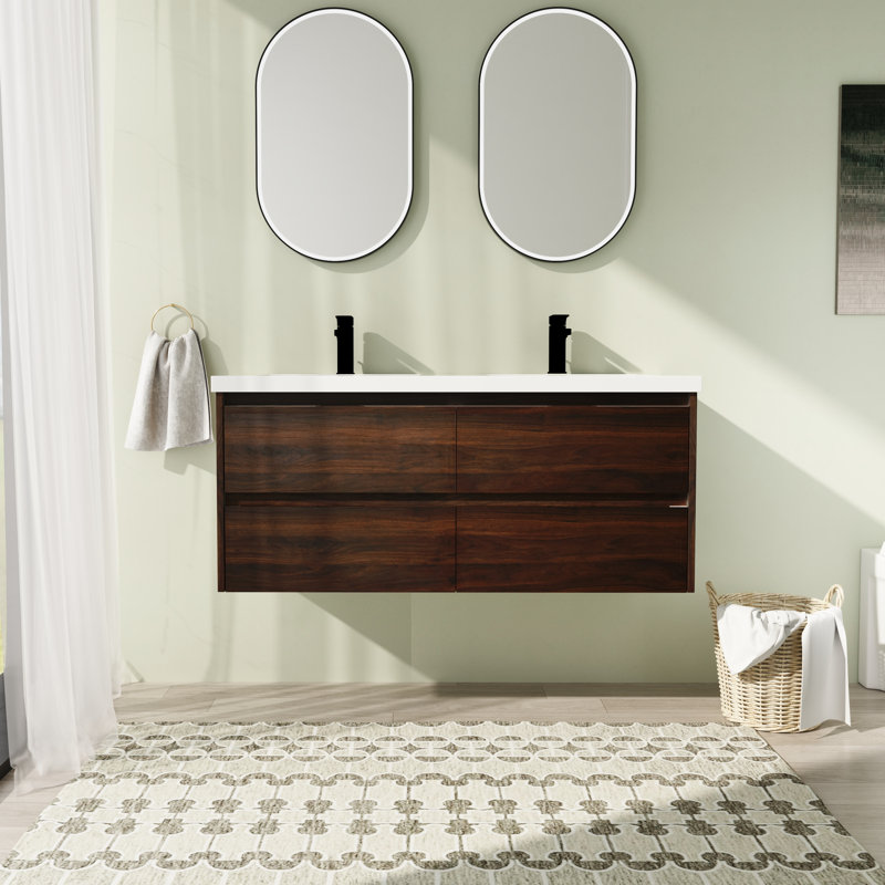 Meuble-lavabo double mural 48 po avec comptoir en résine