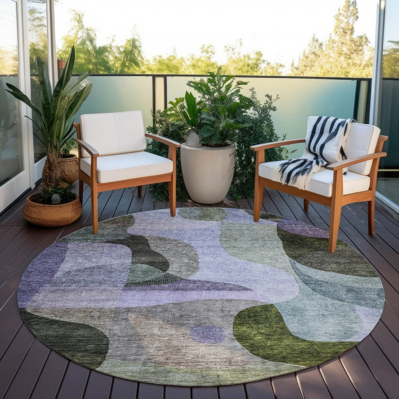 Machine Washable Indoor/Outdoor Segin ACN1119 Olive Rug, Round 8'