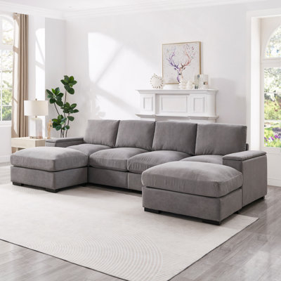 122" U-Shaped 4-Seat Cloud Modular Sectional Sofa, Polyester Sleeper with 2 Ottomans – Living Room, Apartment, Office