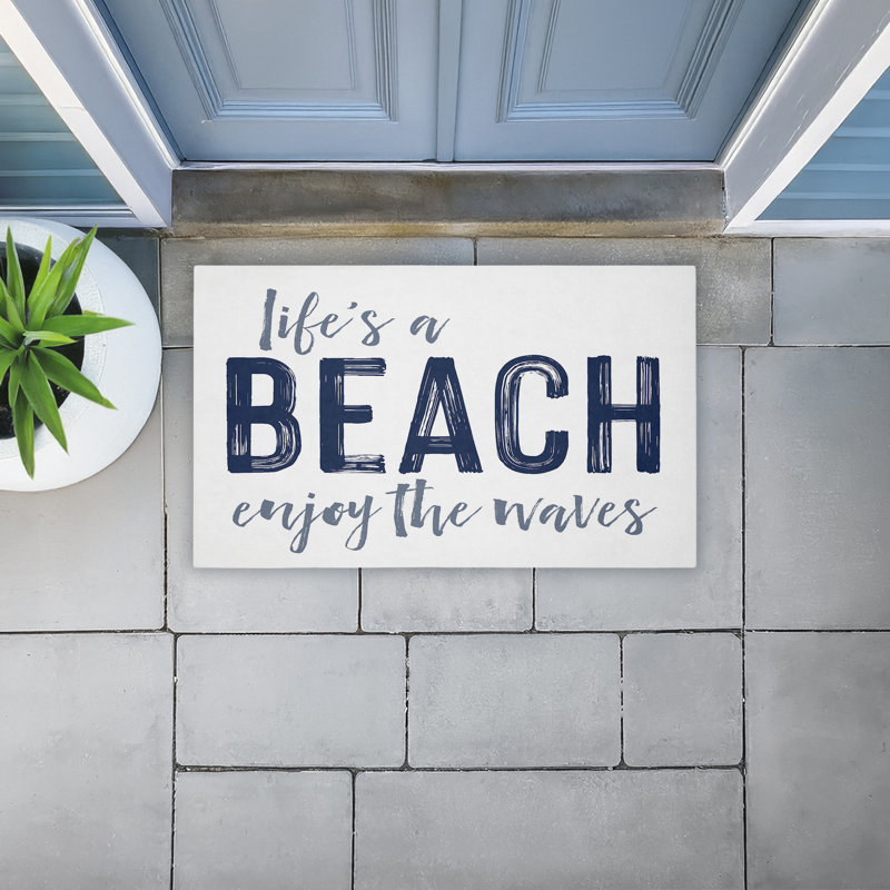 Tapis de porte d'extérieur imprimé Life's A Beach Enjoy, par Lettred and Lined, 18 po x 30 po, Life's A Beach Enjoy