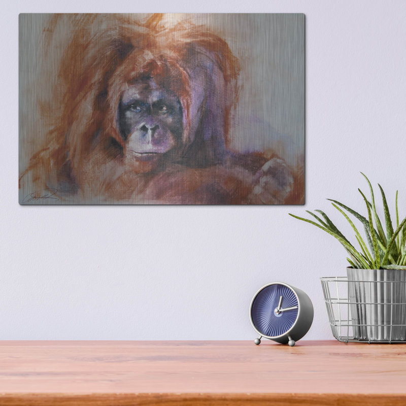 «The Daydreamer Orangutan» par Robert Campbell, art mural en métal, H 12 po x l 16 po