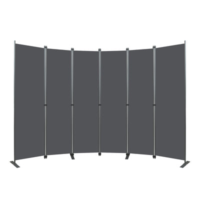 Paravent 6 panneaux d'intimité l 120 po x H 71 po pour l'espace intérieur, structure en métal robuste et cloison autoportante en tissu de polyester pour la chambre à coucher, le bureau et le salon - noir et gris