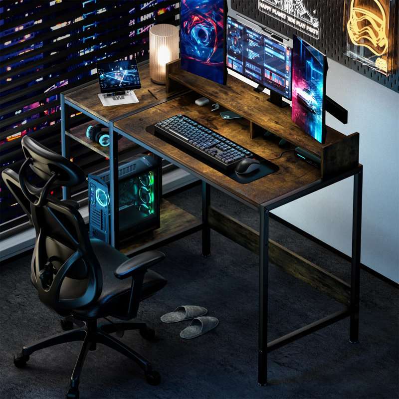 Metal Base Computer Desk, Rustic Brown