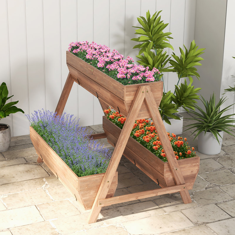 Arlmont & Co. Vertical Raised Garden Bed Wood Tiered Plant Stand W/ 3 Planter Containers, 35" H x 44" W x 36" D