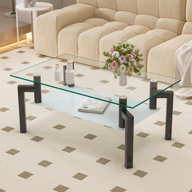 Table basse rectangulaire moderne en verre noir