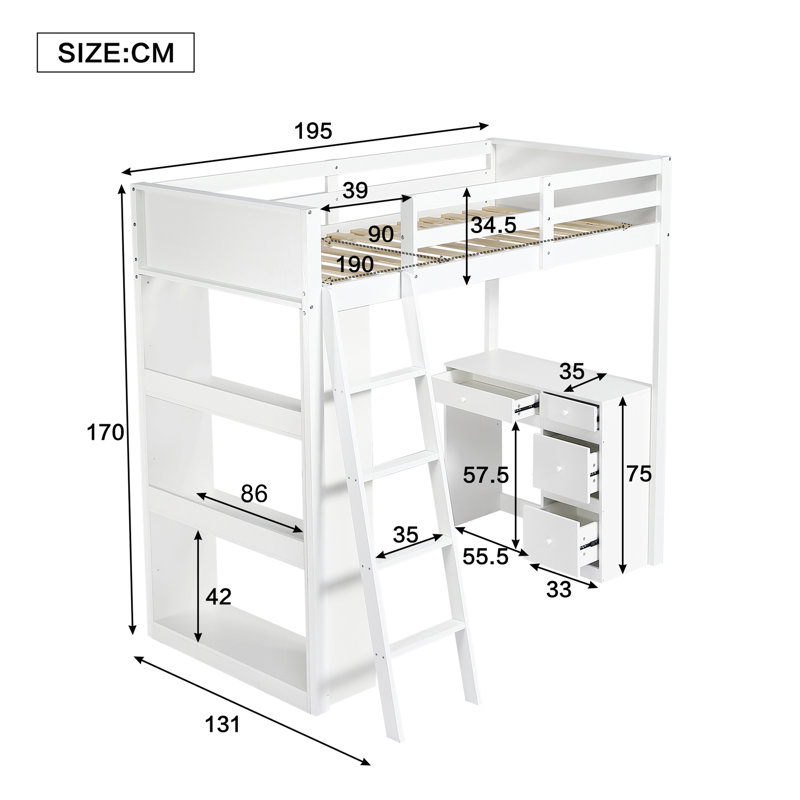 Single (3') 4 Drawers Bed Frame