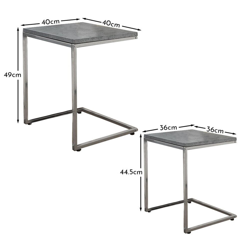 Kalyssa Frame Nesting Tables, Grey Concrete, Chrome