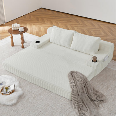 Causeuse surdimensionnée convertible en nuage avec porte-gobelets et rangement latéral 70,7 po Corduroy 2-en-1 Futon