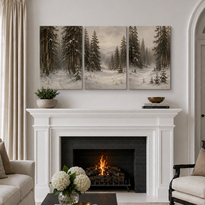 «Snowy Evergreen Forest Landscape», art de chambre à coucher, impression sur toile encadrée, 3 pièces, 16 po x 24 po x 3 pièces, 24 po x 36 po x 3 pièces