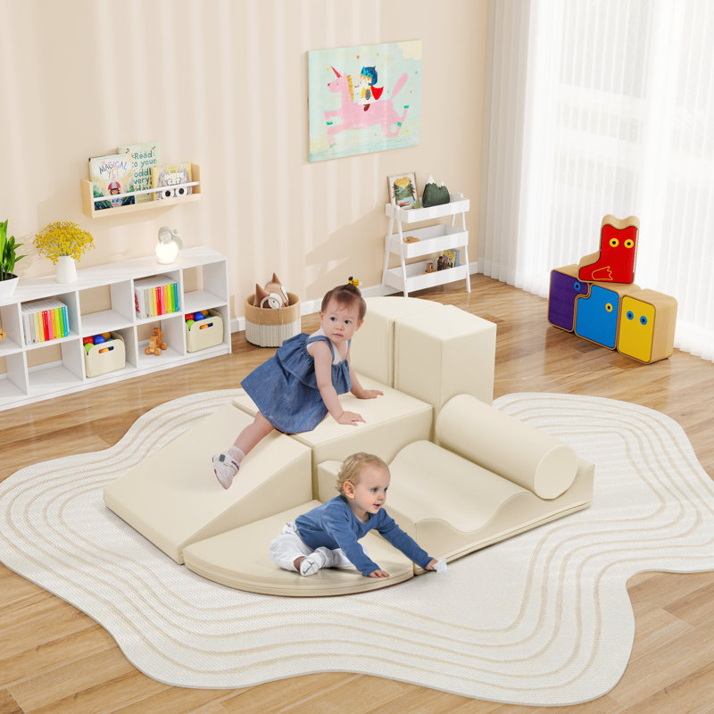 Ensemble de jeu en mousse souple 6 en 1, jeu de jeu pour enfants, Beige