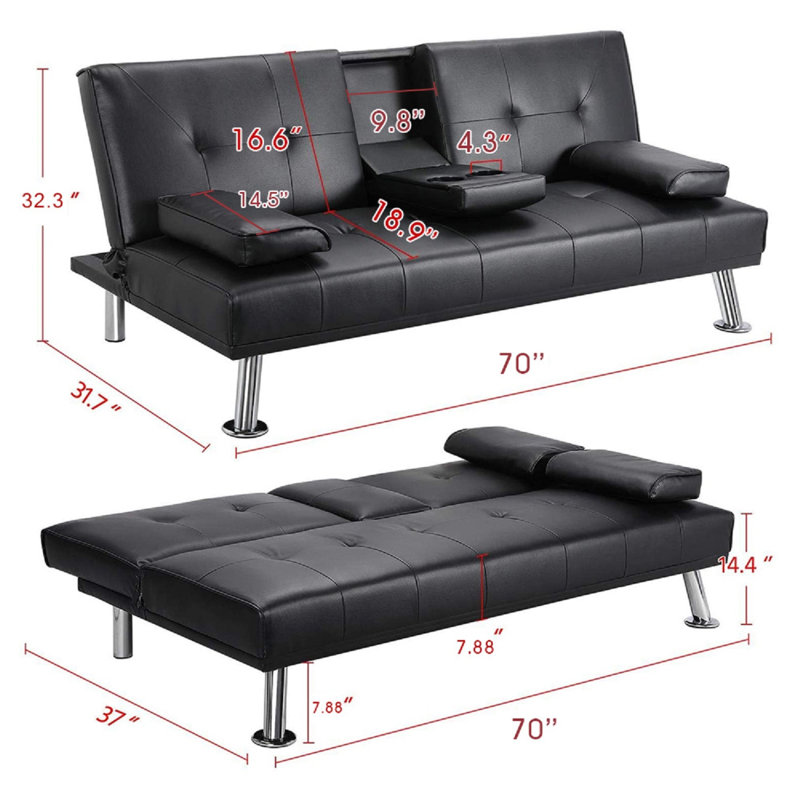 70'' Faux Leather Convertible Sofa