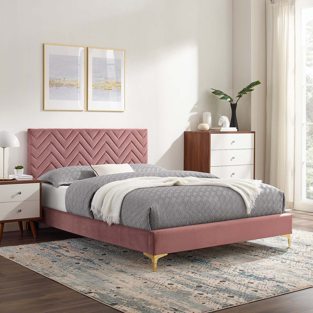 Modway Leah Chevron Tufted Performance Velvet Platform Bed Modway 