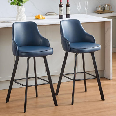 Swivel Leather Upholstered Bar Stool with High Backs (Set of 2)