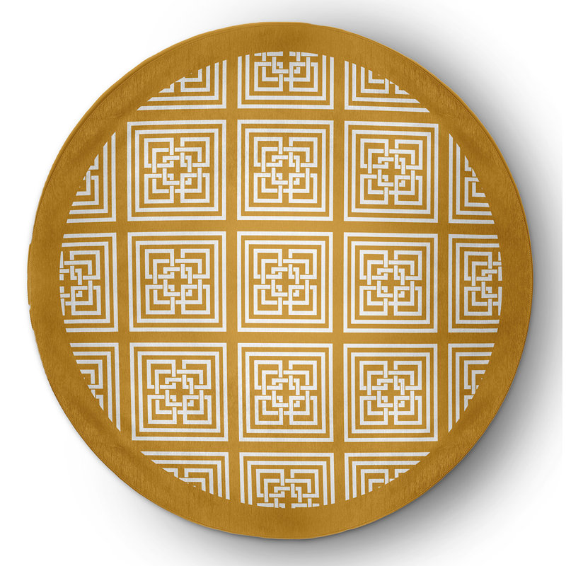 Tapis intérieur / extérieur en chenille tissé à la machine en jaune, Rond 5 pi