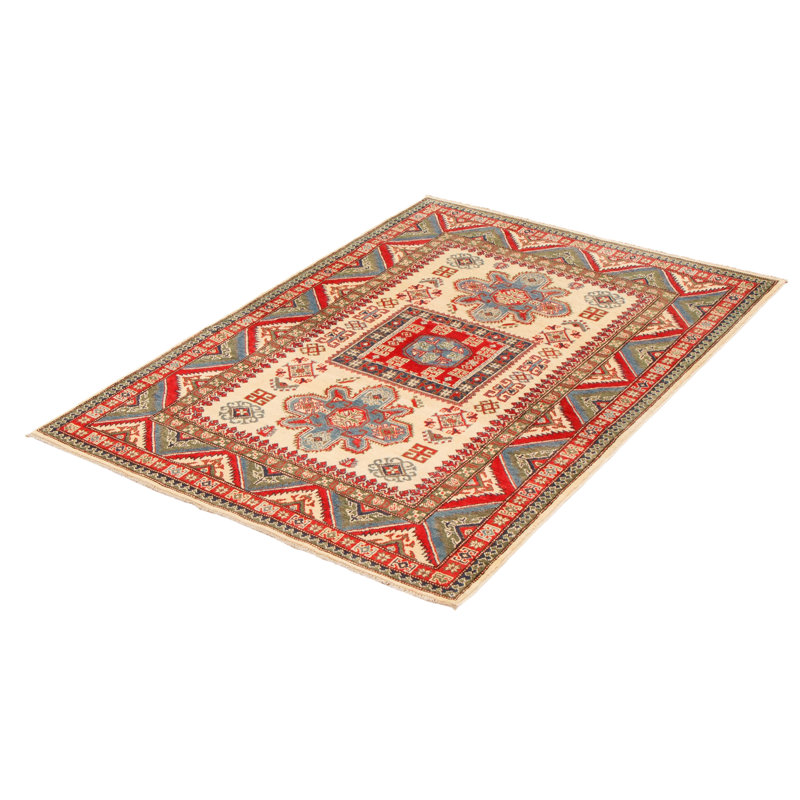 Tapis ivoire en laine noué à la main de conception unique 4 pi 10 po x 6 pi 11 po Moniquie