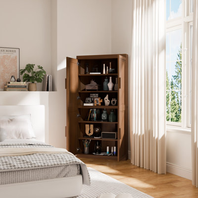 Ensemble de 2 armoires d'appoint de coin en noyer avec portes et rangement peu encombrant P 16 po x l 31 po x H 62 po