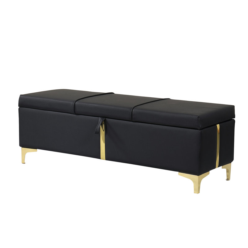 Rangement noir avec pieds en métal, élégant pour la maison, la chambre à coucher et le salon, banc spacieux rembourré noir et design