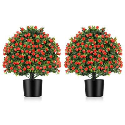 2 Pack Artificial Lavender Topiary Ball Tree Faux Shrub Bushes With Flowers