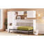 Lit simple avec table intégrée, tablettes ouvertes et tiroirs de rangement, blanc - idéal pour optimiser l'espace, compartiments supplémentaires, garde-robe