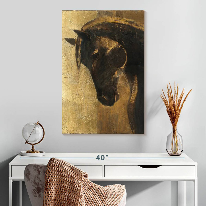 Illustration du cheval noir Brampt, H 30 po x l 20 po