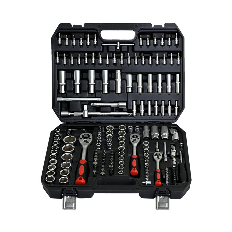 Ensemble de 171 outils à douille et clé à cliquet avec boîte à outils verrouillable - trousse d'outils de réparation de voiture en acier au carbone robuste pour les amateurs de bricolage, les mécaniciens et les propriétaires