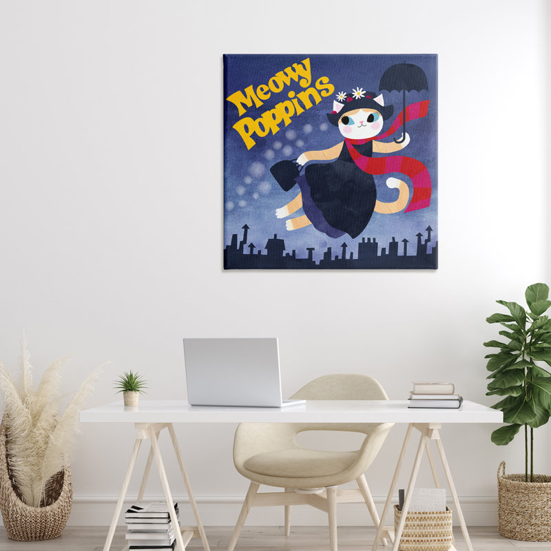 Toile parodique Meowy Poppins, design par Angie Rozelaar, H 30 po x l 30 po