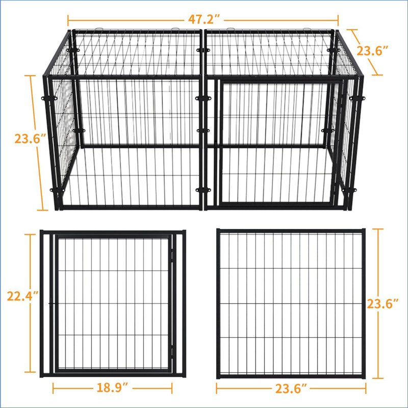Grande cage robuste pour chien, chenil de 48 po pour petits chiens moyens, parc pour chiots, cage pour animaux de compagnie, parc pour animaux de compagnie, intérieur extérieur - noir