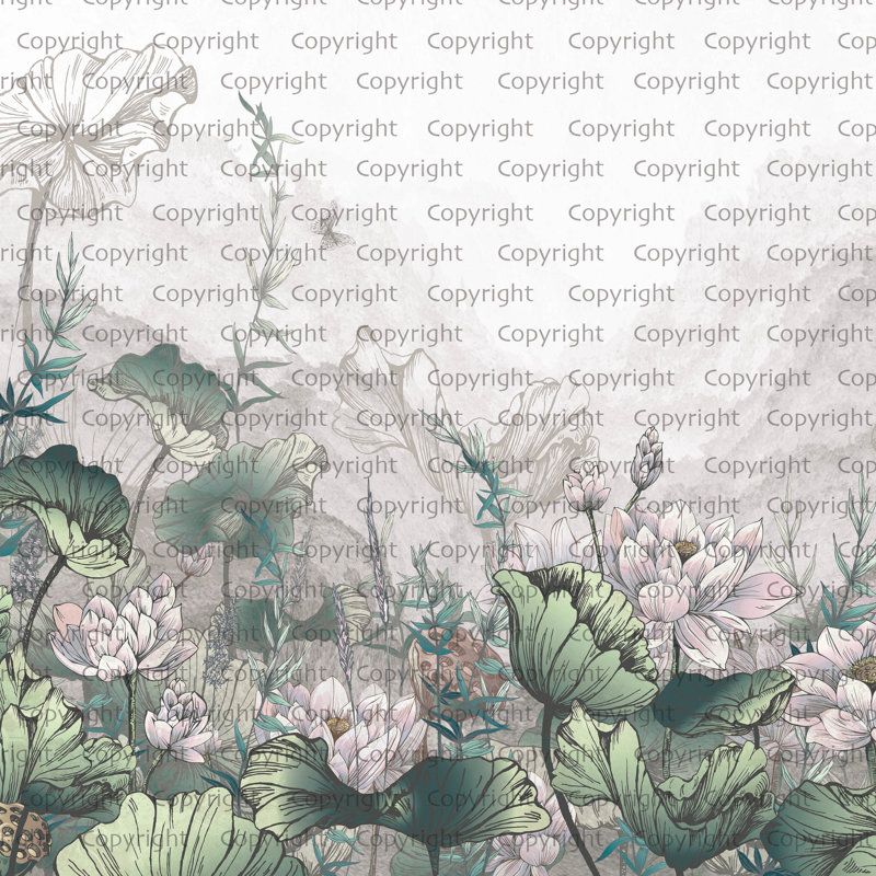 Étang de lotus tranquille, papier peint botanique doux, L 110,04 po x l 204 po, Vert