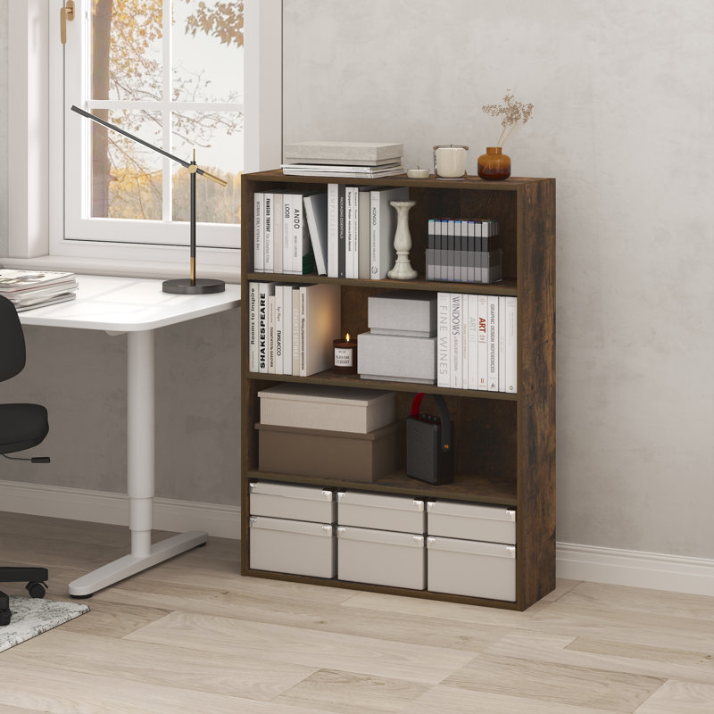 Furinno PASIR Book Shelf, 4-Tier Bookshelf, Bookcase with Open Storage Shelf, 9.3 x 31.3 x 41.8, for Home Office, Living Room, Amber Pine