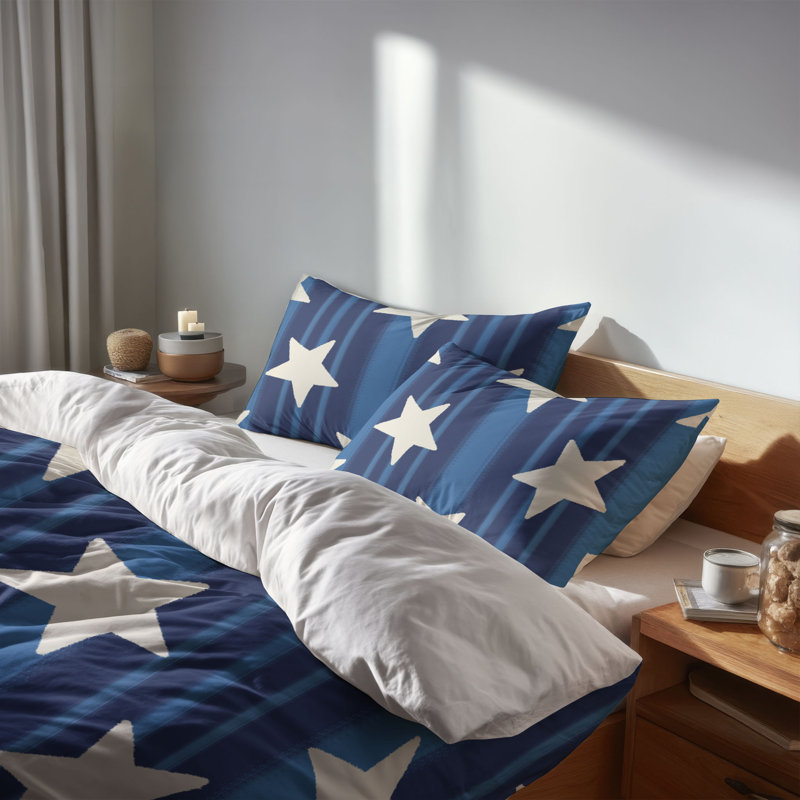 Ensemble d'édredon léger Stars & Stripes, Bleu marine/blanc, Édredon grand + 2 taies d'oreiller standard