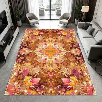 1PC Warm-Toned Vintage Bohemian Floral Persian area rugs for Living Room, Soft and Comfortable, Suitable for all seasons, easy-to-maintain, machine washable Indoor floor mat, Under Table Farmhouse suitable for dining room, bedroom, entryway, porch,