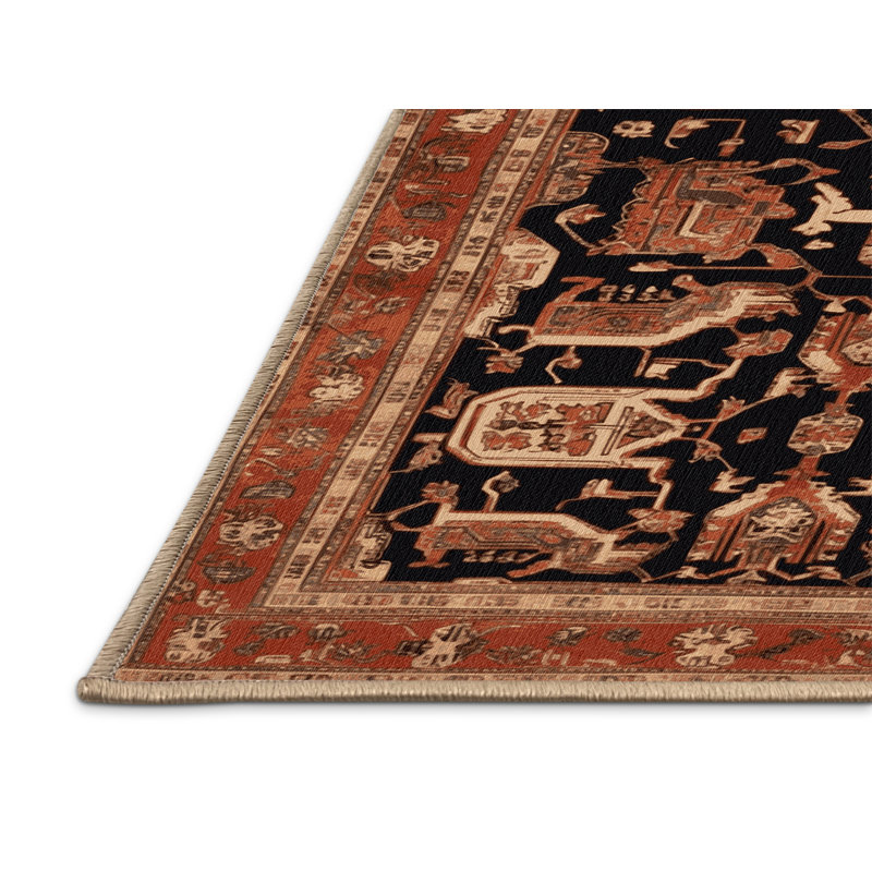 Machine Washable Persian Brown Area Rug, Rectangle 7' x 9'