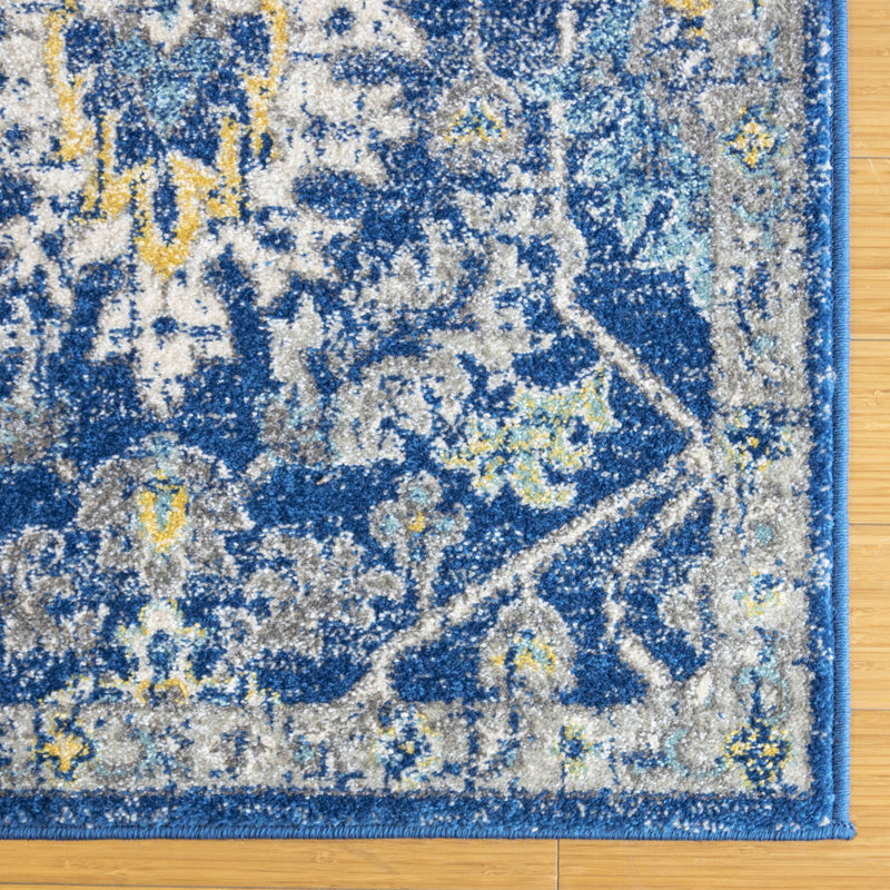 Tapis en polypropylène bleu marine / ivoire Elyse Marlow, Tapis de couloir 2 pi 2 po x 8 pi