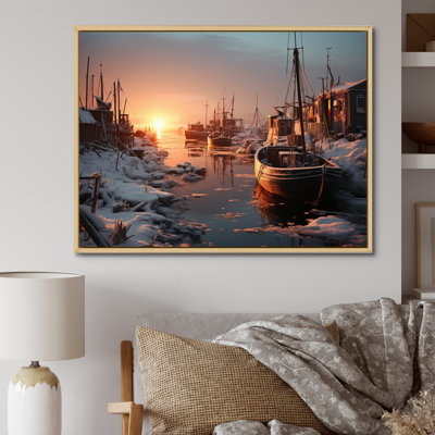Winter Landscape Icy Harbor, reproduction d'art sur toile