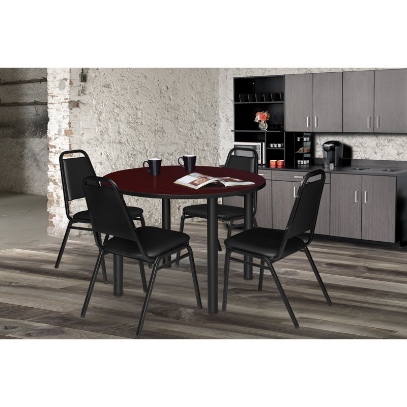 Plateau de table Kee, 4 chaises empilables, Noir, Cerisier, H 29 po x l 48 po x P 48 po