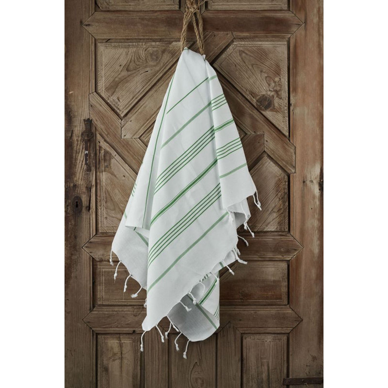 Serviette de plage 100% coton Pei, Vert/blanc