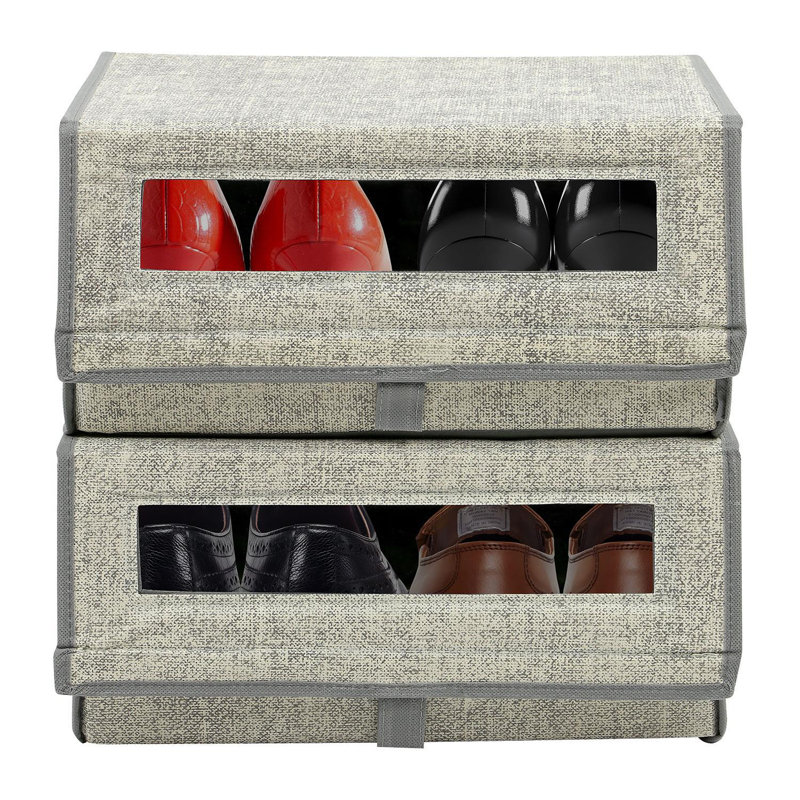 2 Pair Stackable Shoe Storage Box, Beige