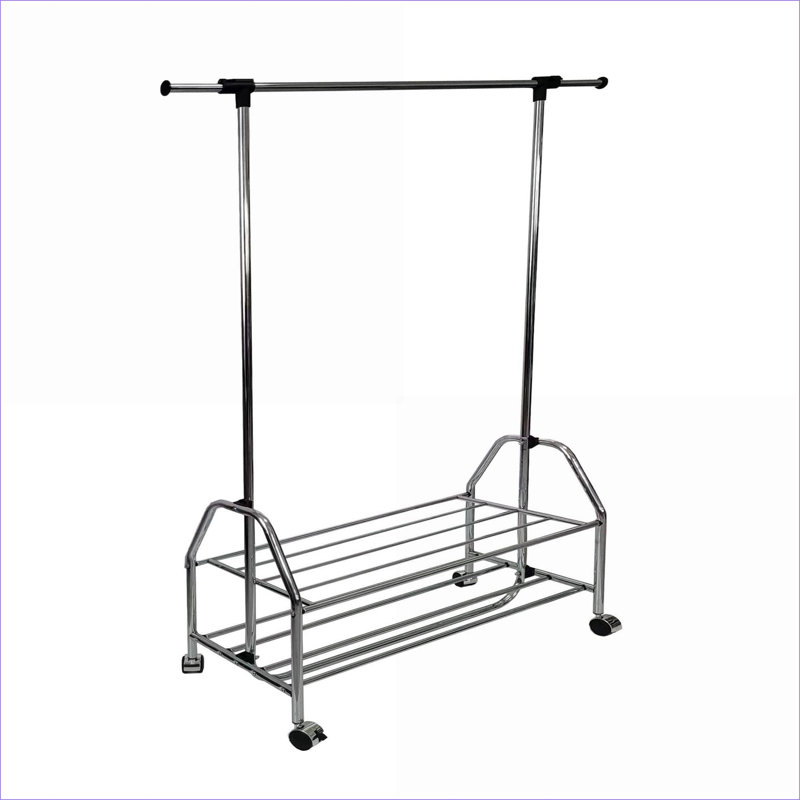  Polished Silver Extendable Bar Chrome Metal Rolling Clothes Coat Rack