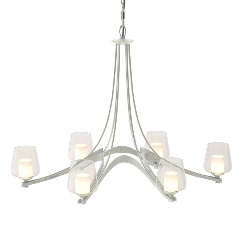 Oval Ribbon 6 - Light Shaded Classic/Traditional Chandelier, Vintage Platinum, Opal and Clear Glass