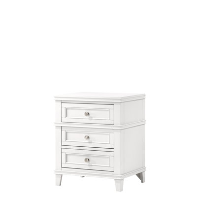 Table de chevet à chargement avec 3 tiroirs en blanc - Combinaison de bois massif et de matériaux