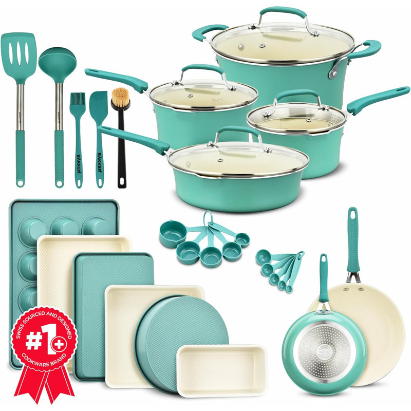 23-Piece Green Non-Stick Aluminum Cookware and Bakeware Set