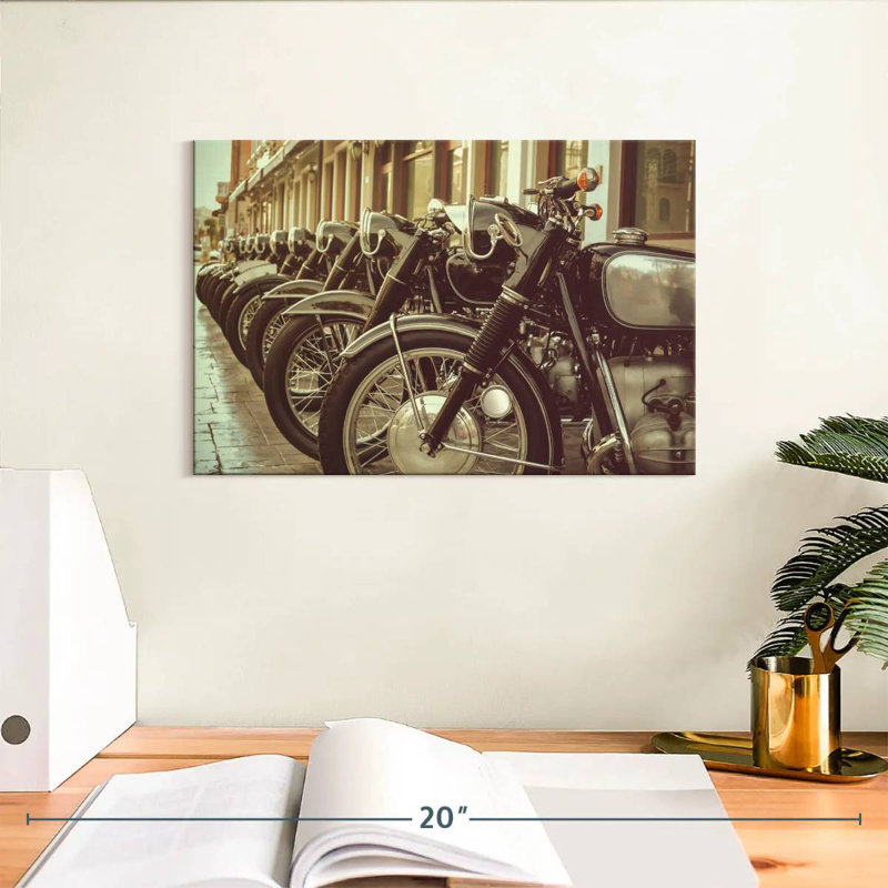 Mehar Vintage Black Motorcycles, 8" H x 12" W