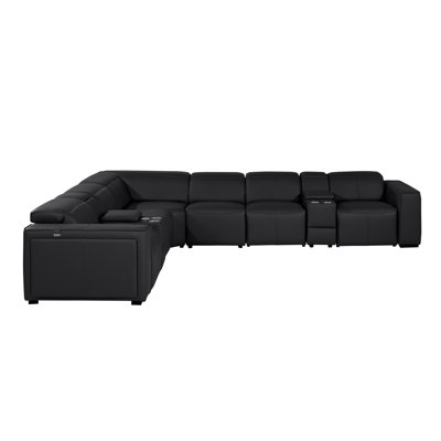 Top Grain Italian Leather 8-Piece L-Shaped Modular Power Reclining Sectional With 4 Power Recliners & Power Headrests