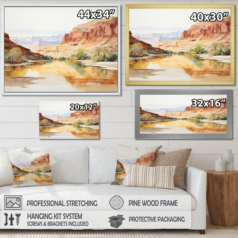 Minimalisme, vue de canyon sur toile, Cadre flottant blanc, H 24 po x l 32 po x P 1 po