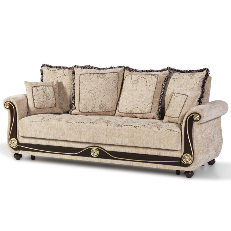 Beige Twin Fabric Inner-Spring Sofa Bed with Storage