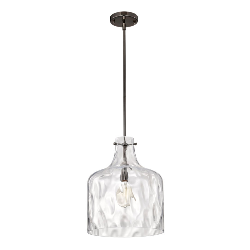 Daelan Pendant Light with Rippled Glass Bell Shape Shade, Pear Black