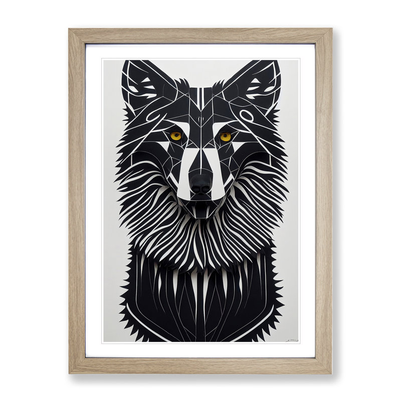 Wolf In Abstract No.5 - Print, Oak Framed Paper, 66cm H x 48cm W, White