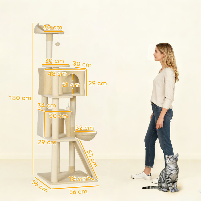 Cat Tree, Beige, 180cm H x 56cm W x 56cm D