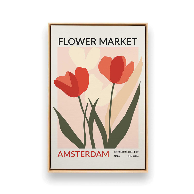 Amsterdam Flower Market II, H 12,75 po x l 8,75 po, Cadre américain en érable flottant